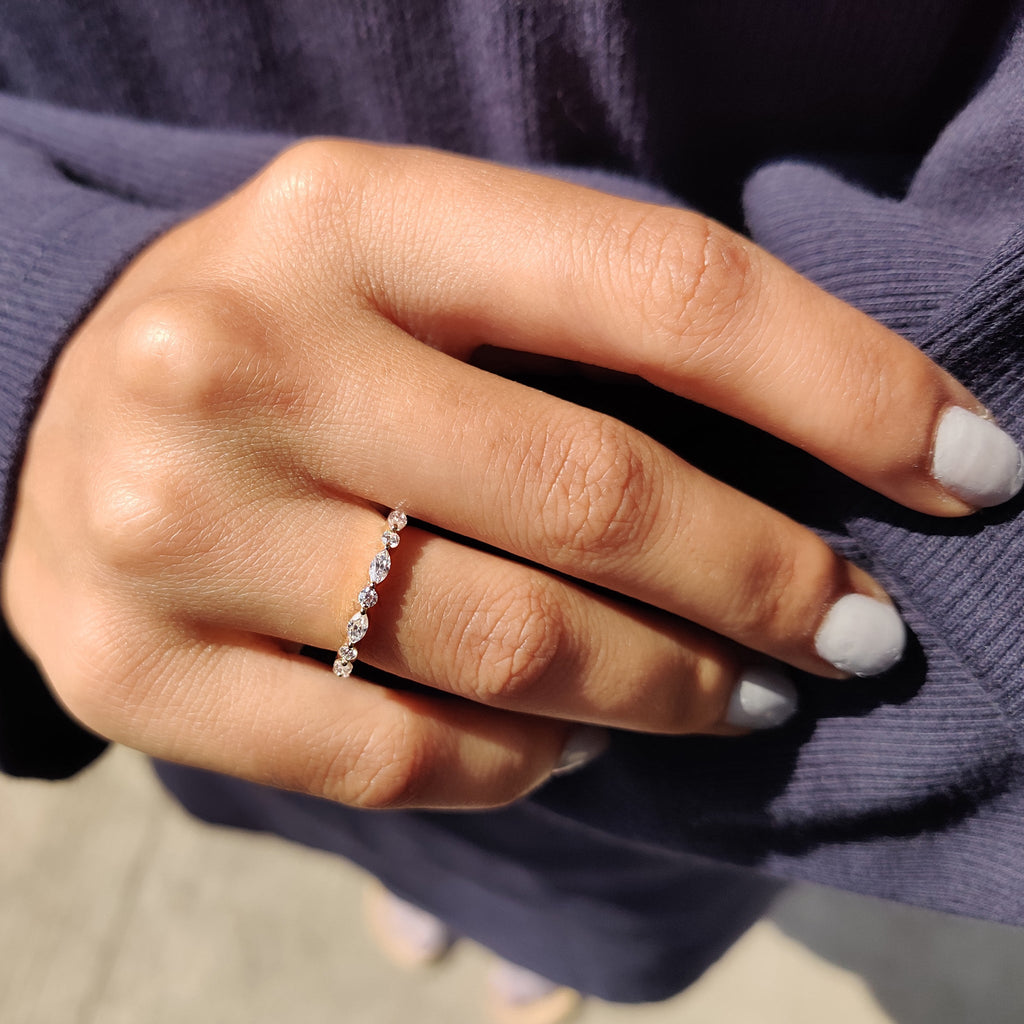 Marquise And Round Wedding Band In Versailles Setting
