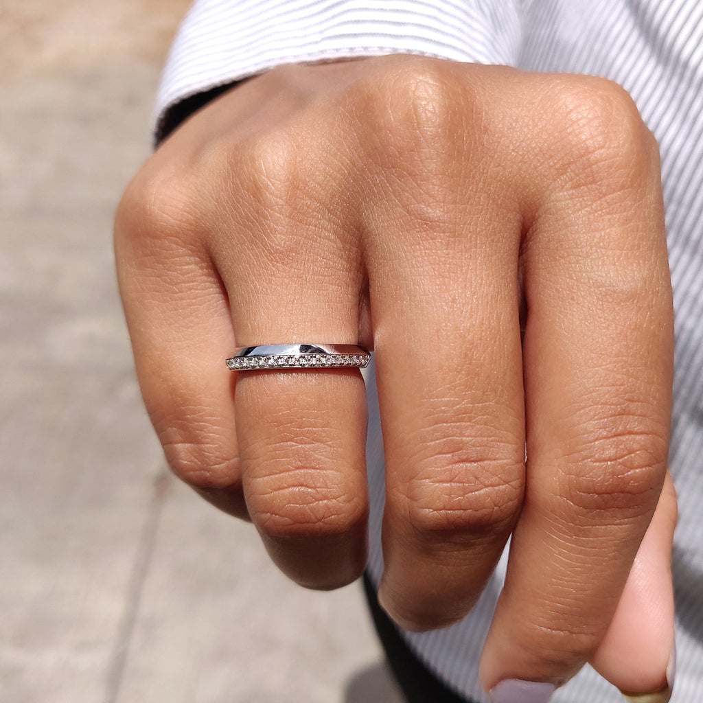 Pave Set Wedding Band With Knife Edge