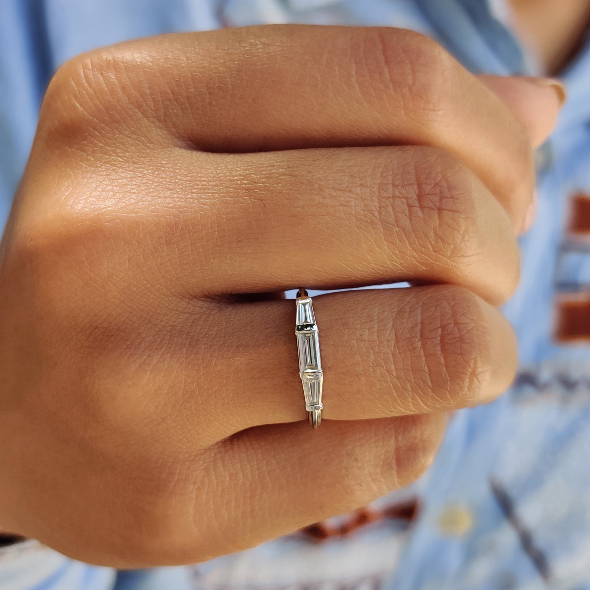 Baguette Wedding Band With Tapered Baguette Side Stones