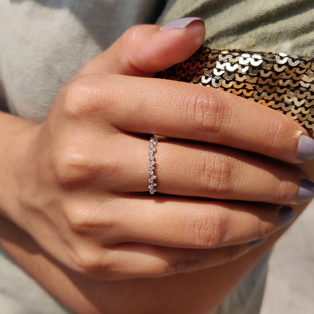 White Gold Round Cut Half Eternity Band In Zig Zag Style