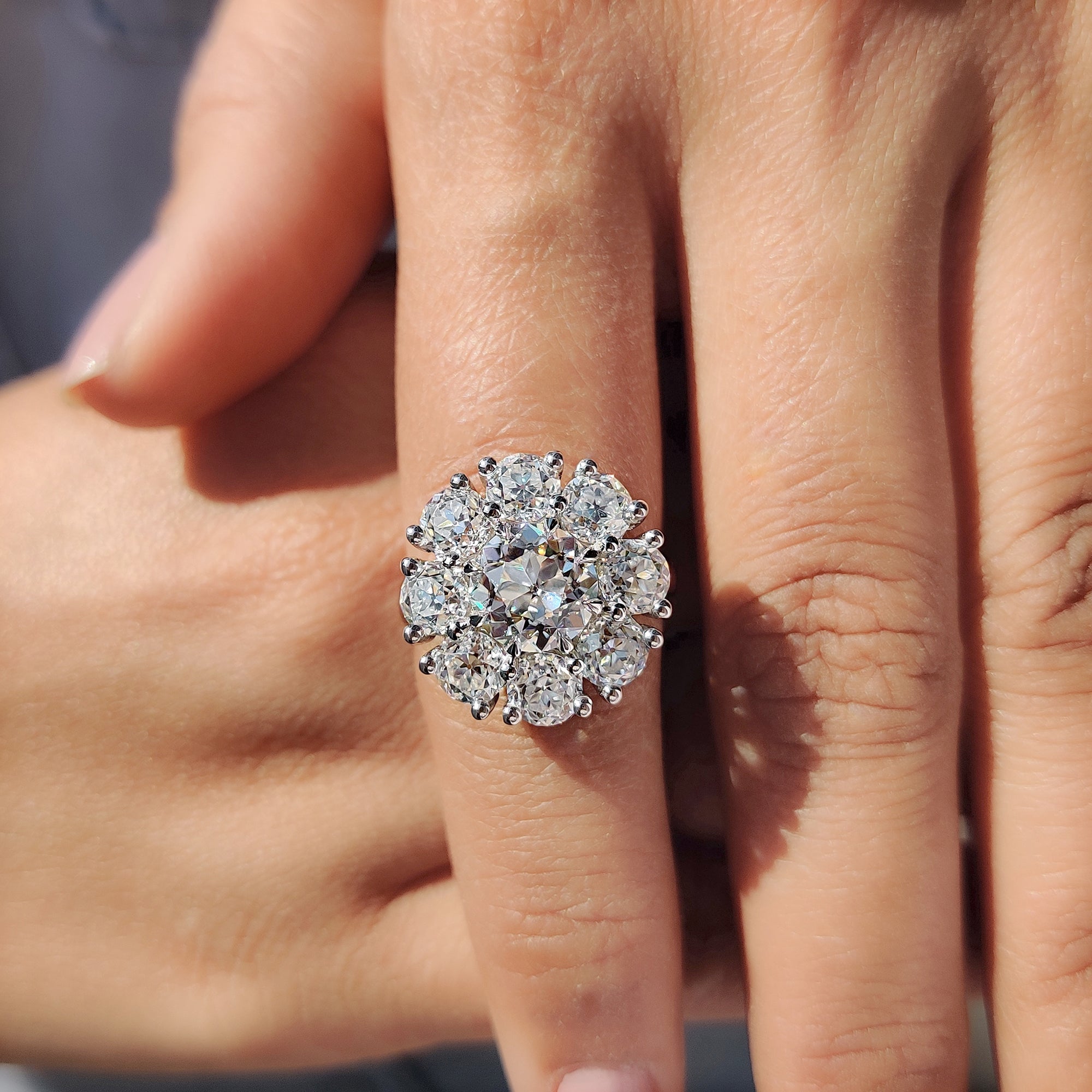 Round Old European Cut Ring With Cluster Halo Style