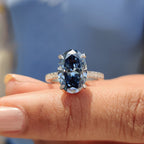Royal Dark Blue Oval Hidden Halo Engagement Ring