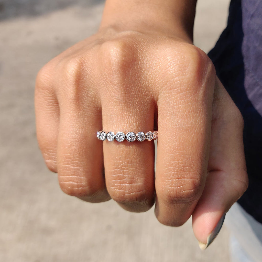 Round Moissanite Bezel Set Wedding Band