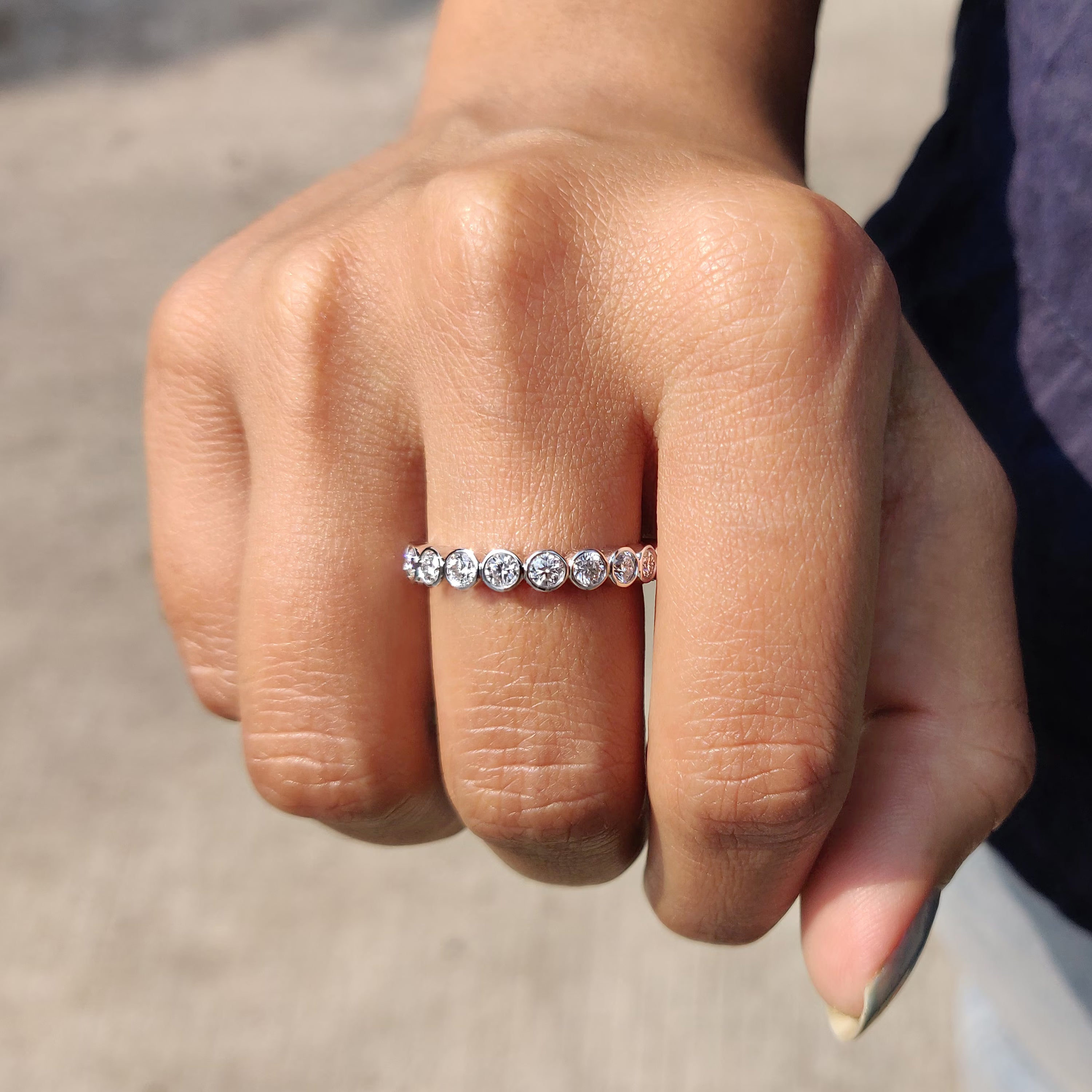Round Moissanite Bezel Set Wedding Band