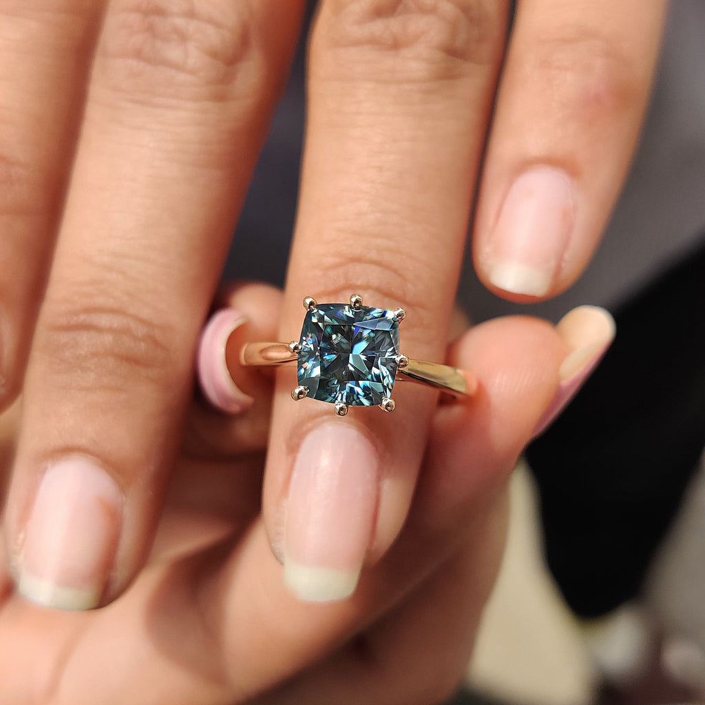 Cushion Cut Engagement Ring with hidden halo setting