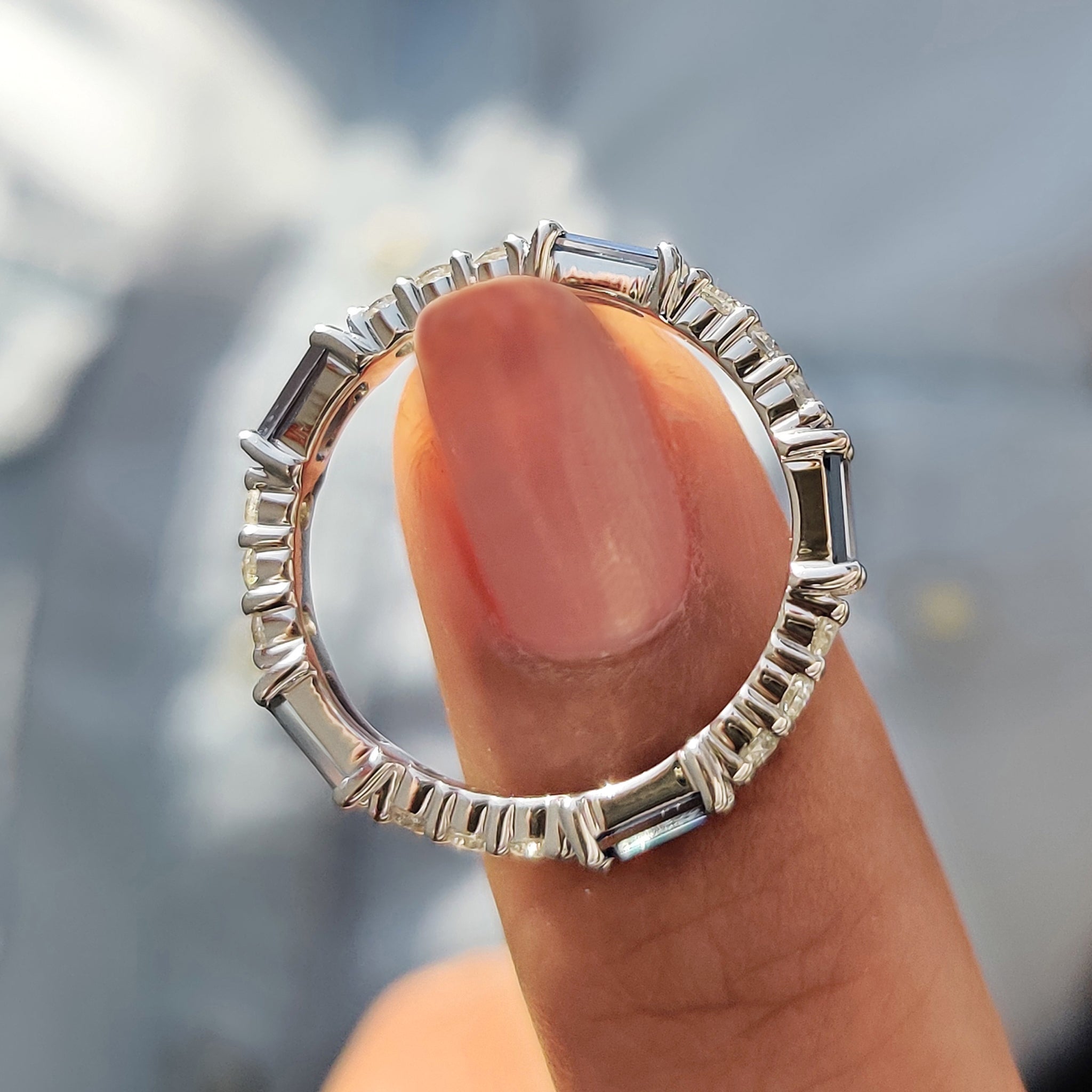 Baguette Cut Eternity Band With Blue Moissanite