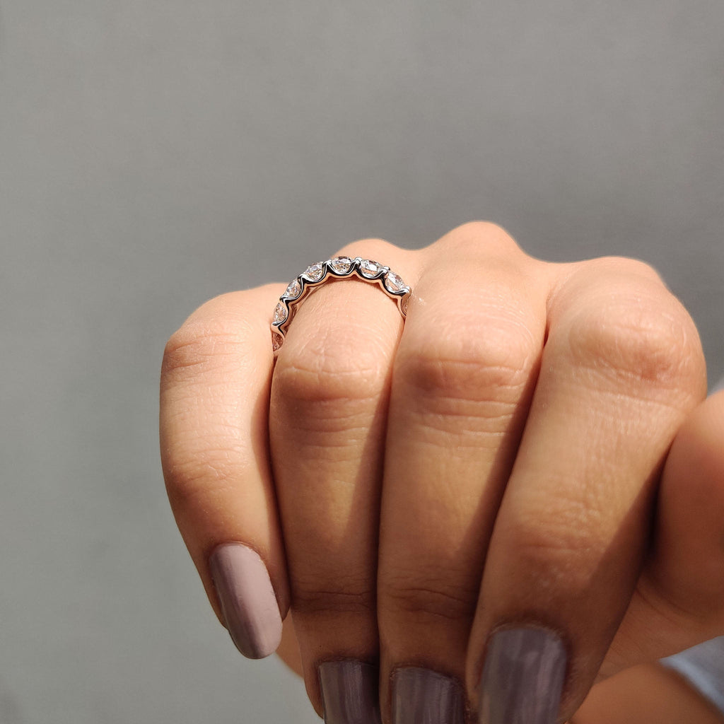 Jubilee Cut Moissanite Wedding Band In Full Eternity Style