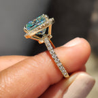 Cyan Blue Cushion Ring With Halo Setting