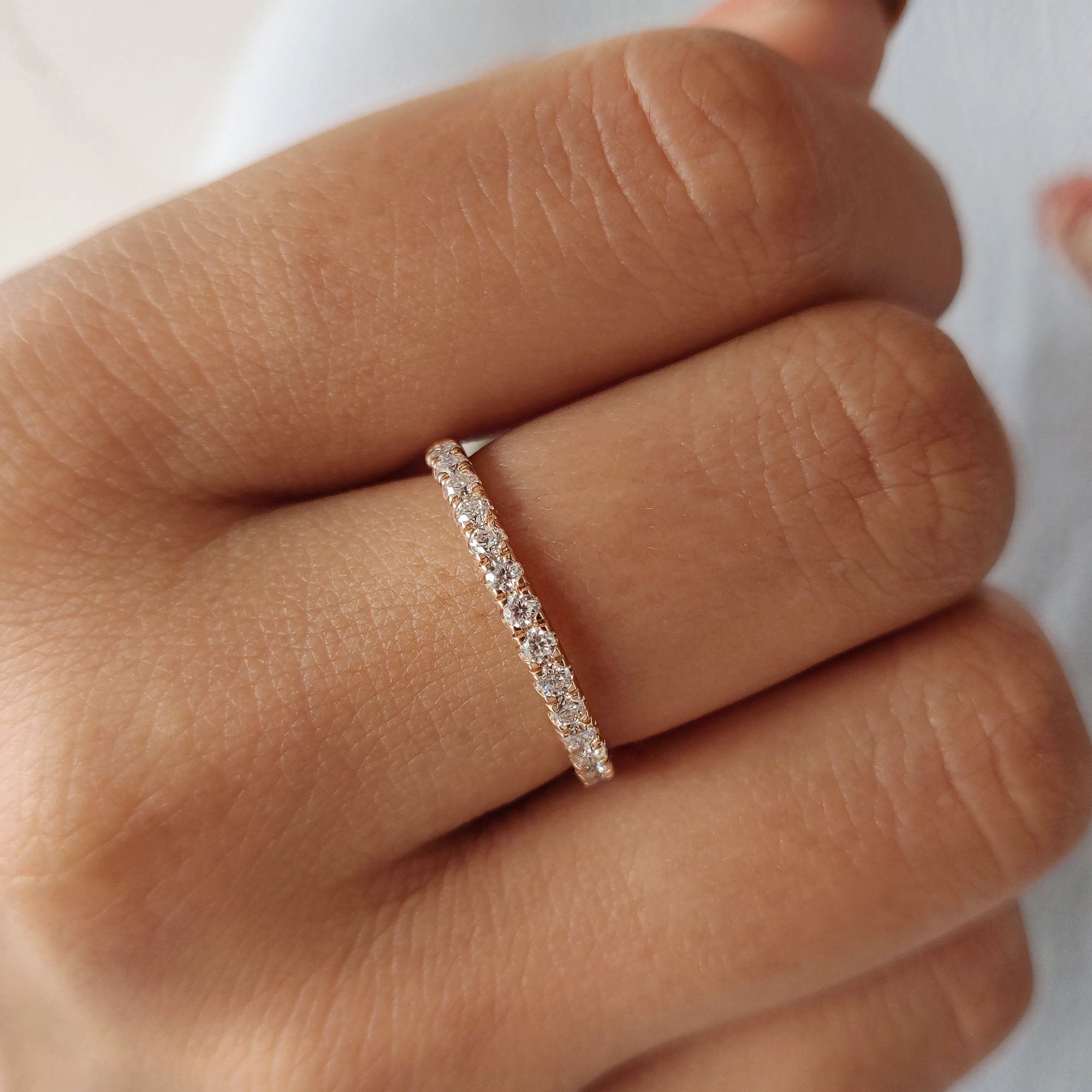 Round Cut Rose Gold Moissanite Wedding Band