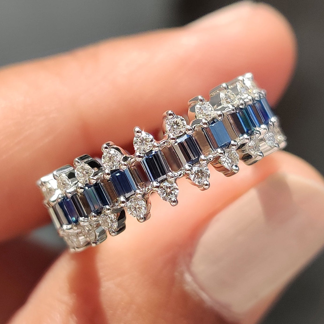 Baguette Cut Wedding Band With Three Row Pave style Main image