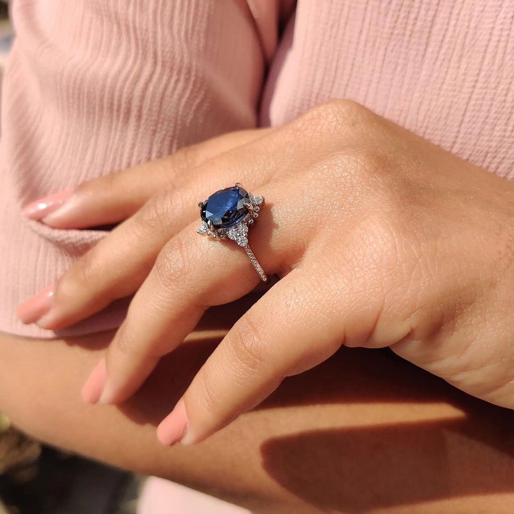 Royal Blue Oval Milgrain Engagement Ring