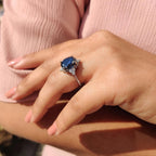 Royal Blue Oval Milgrain Engagement Ring