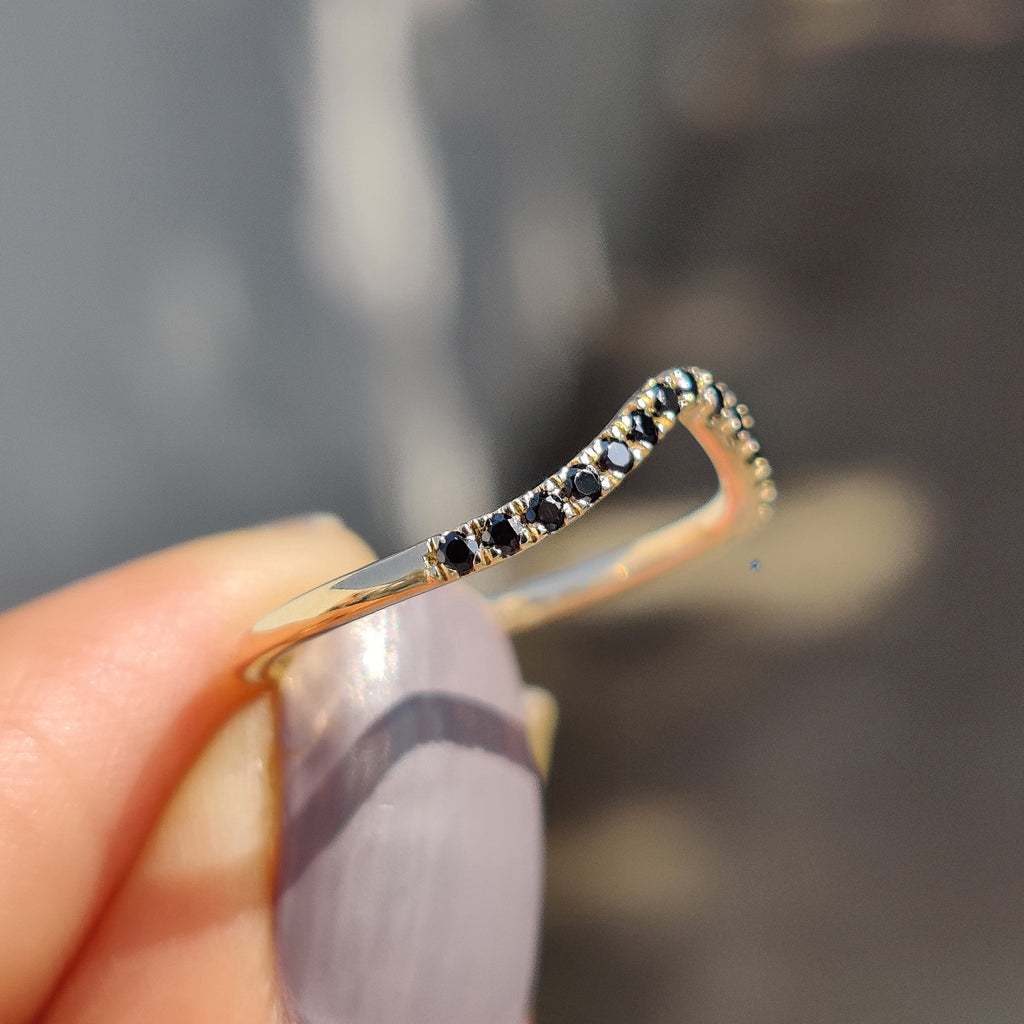 Black Round Moissanite Band In Half Eternity Style