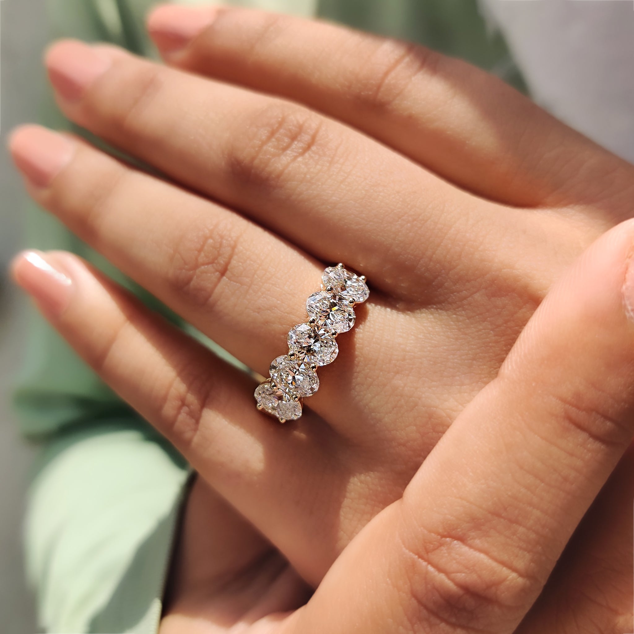 Five Stone Oval Diamond Wedding Band