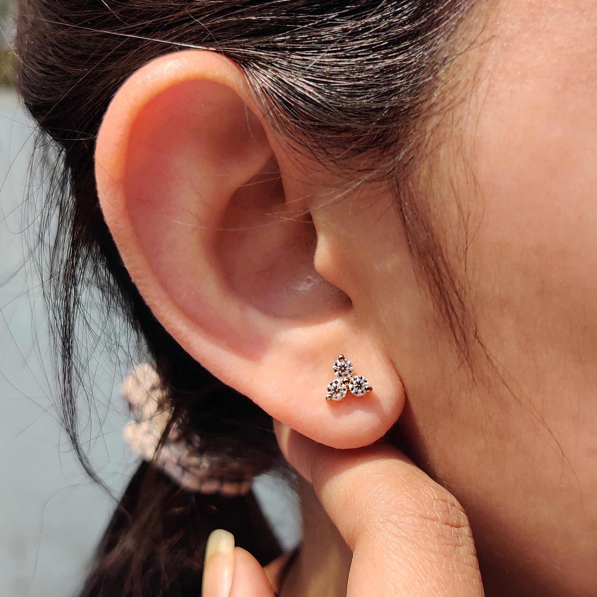 3 Stone Stud Earring In Round  Cut Moissanite