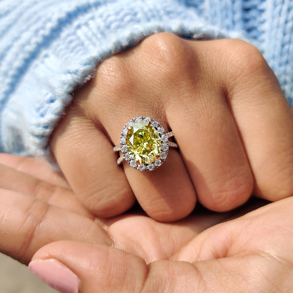 Double Hidden Halo Oval Cut Moissanite Ring