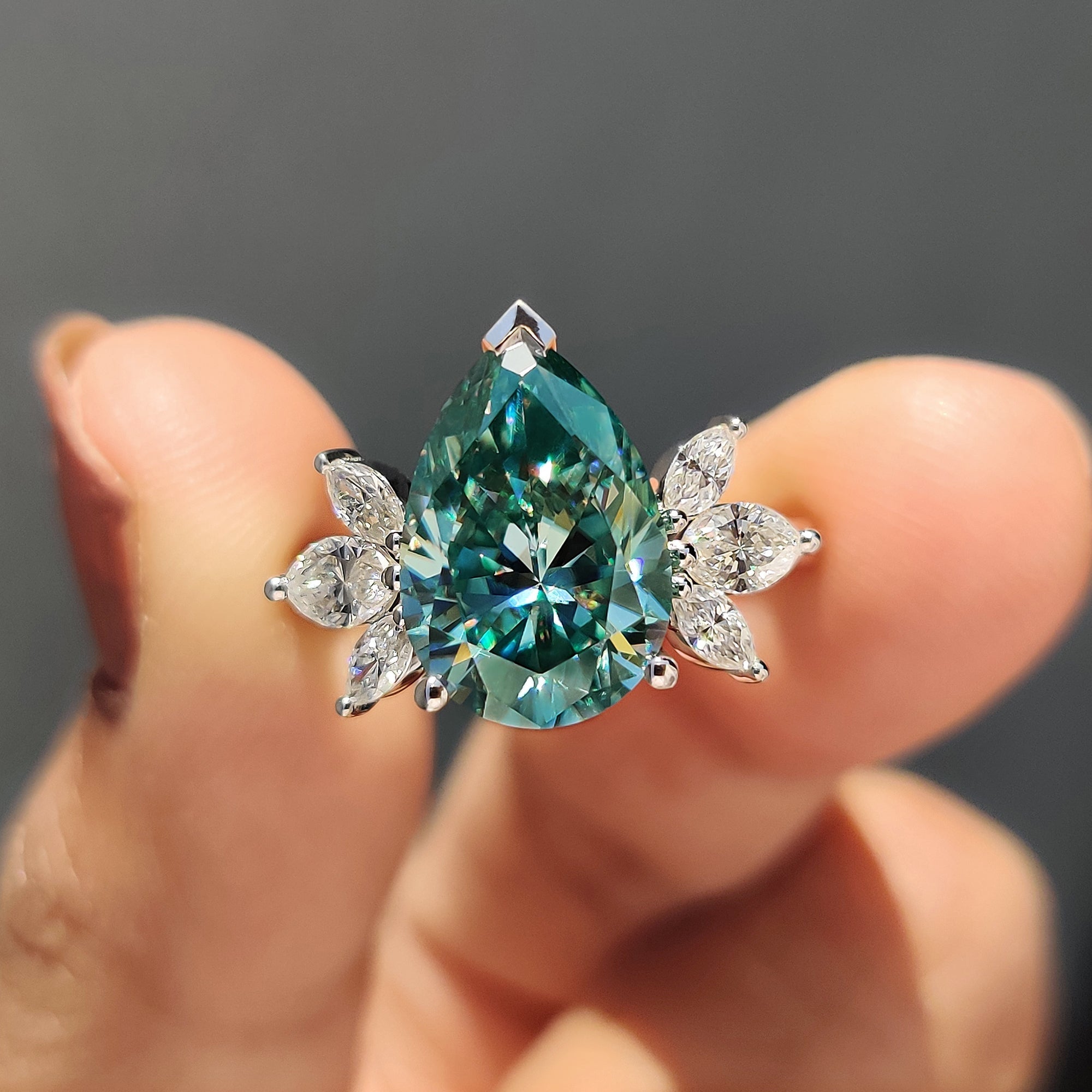 Pear Cyan Blue Engagement Ring With Muse Style Main image