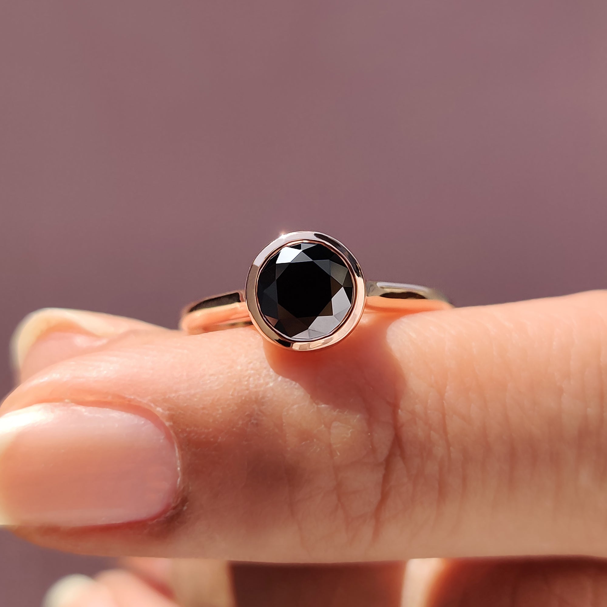 Round Cut Black Moissanite Ring With Solitaire Style Secondary image