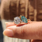 Three Stone Moissanite Ring In Marquise And Round Cut