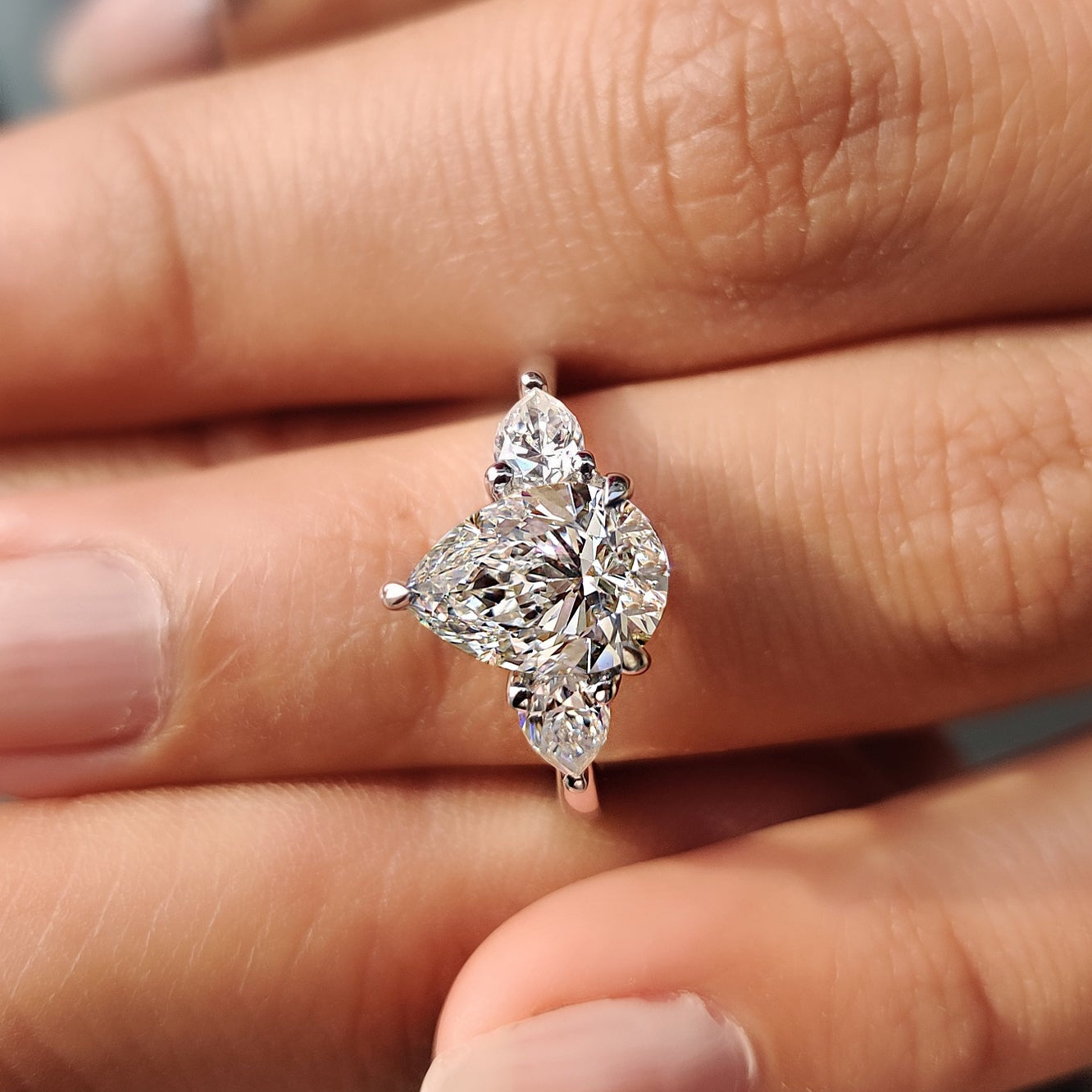 Three Stone Diamond Ring in Pear Diamond Setting Secondary image