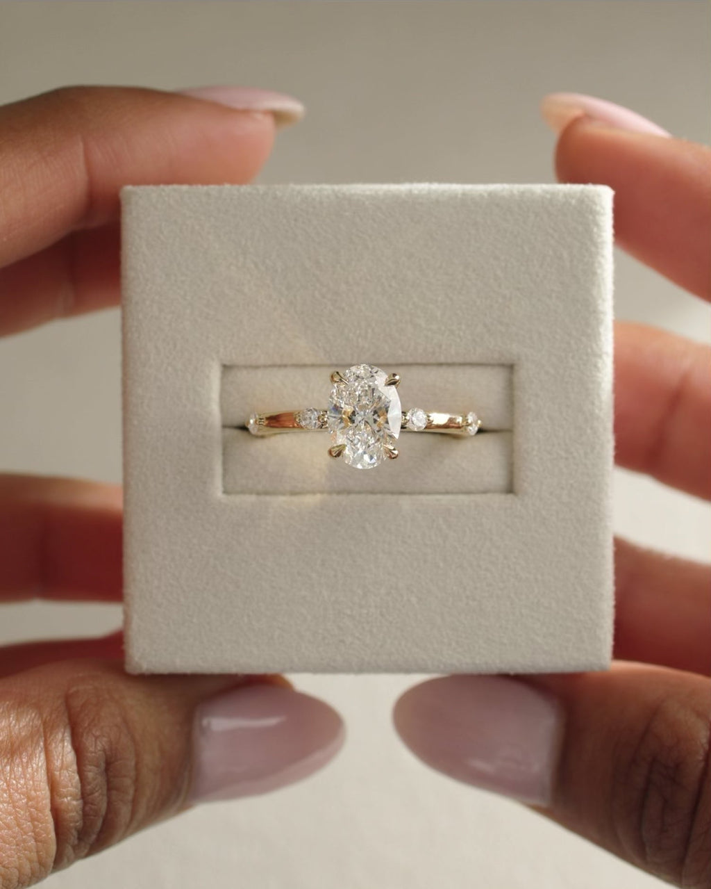 1.37-3.37 CT Oval Cut Lab Grown Diamond Dainty Pave & Hidden Halo Engagement Ring