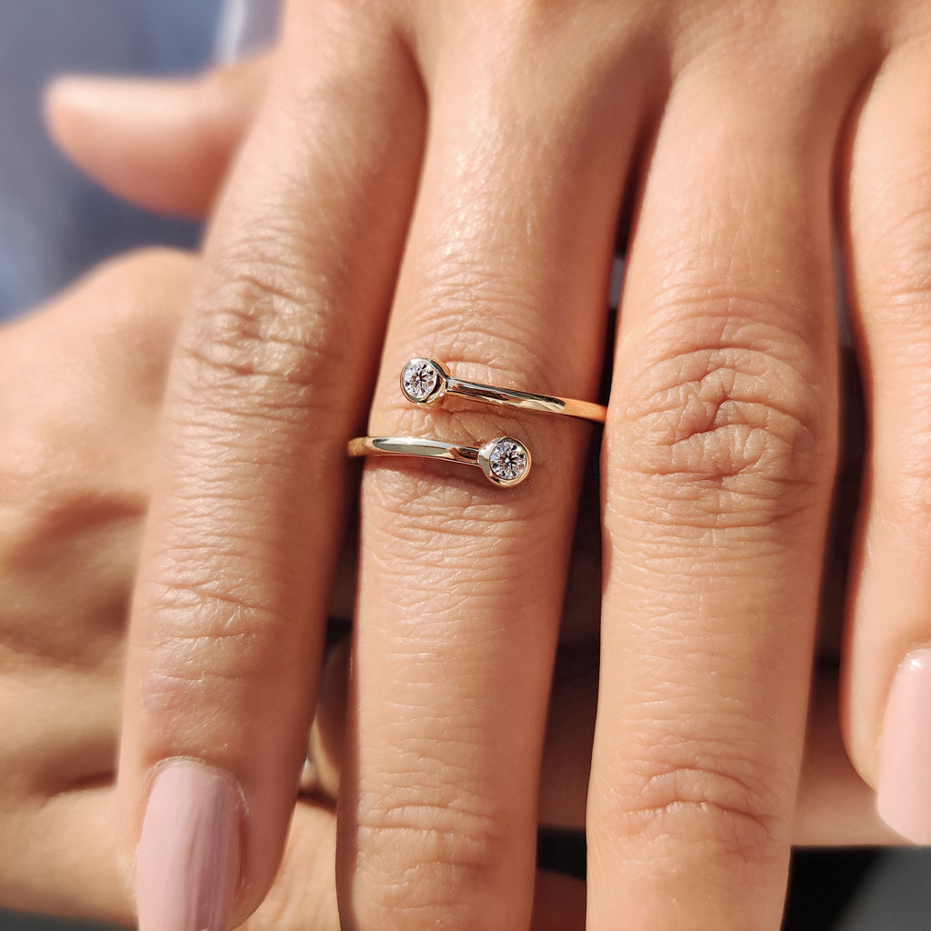 Double Bezel Set Two Stone Wedding Band