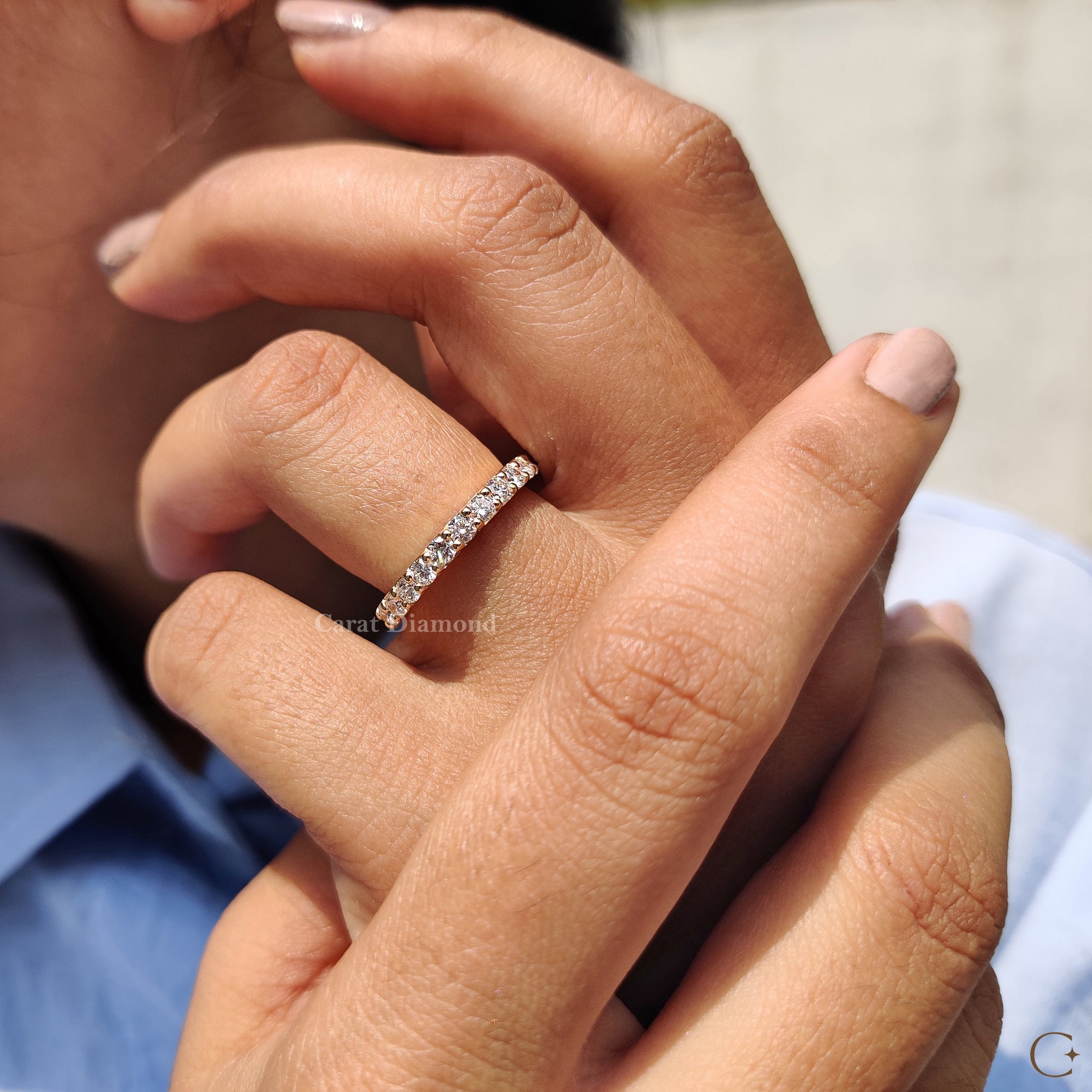 Round Cut Eternity Yellow Gold Wedding Band
