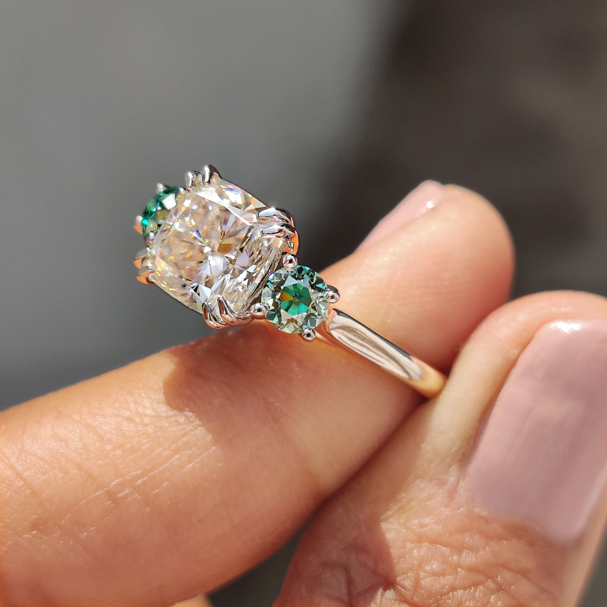 Cushion Cut Moissanite Ring Three Stone Ring
