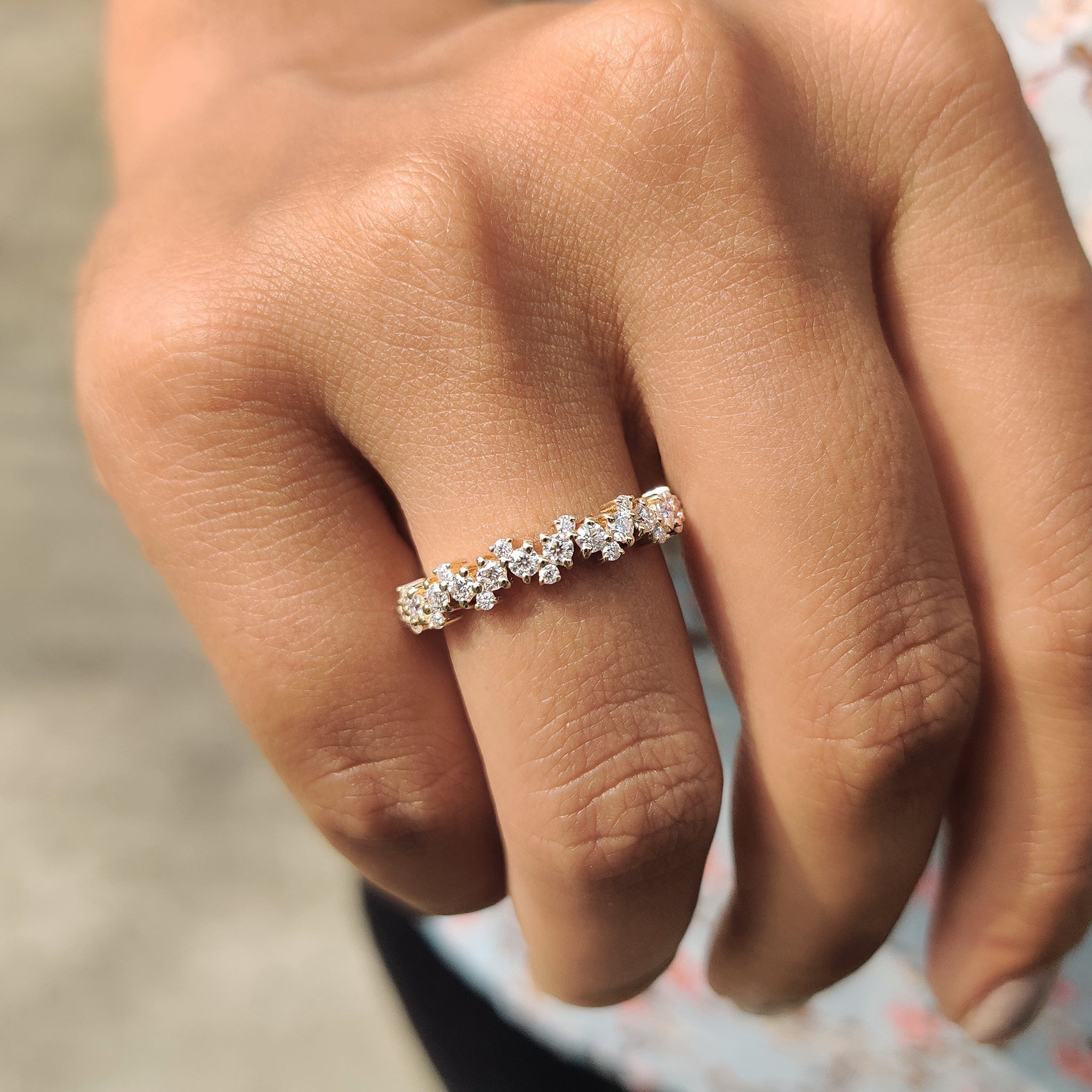 Round Cut Half Eternity Band In Zig Zag Setting