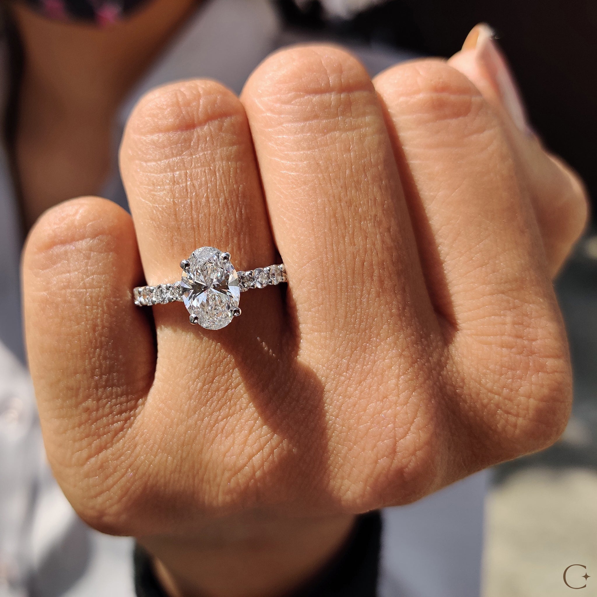 Oval Pave Engagement Ring In Hidden Halo Style Secondary image