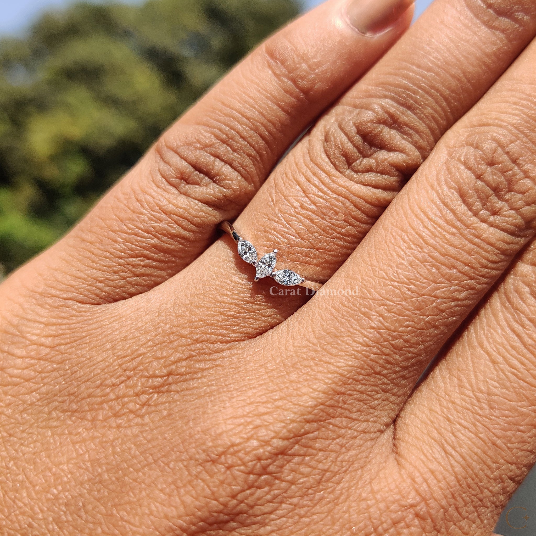 3 Stone Wedding Band with Curved Diamond Style