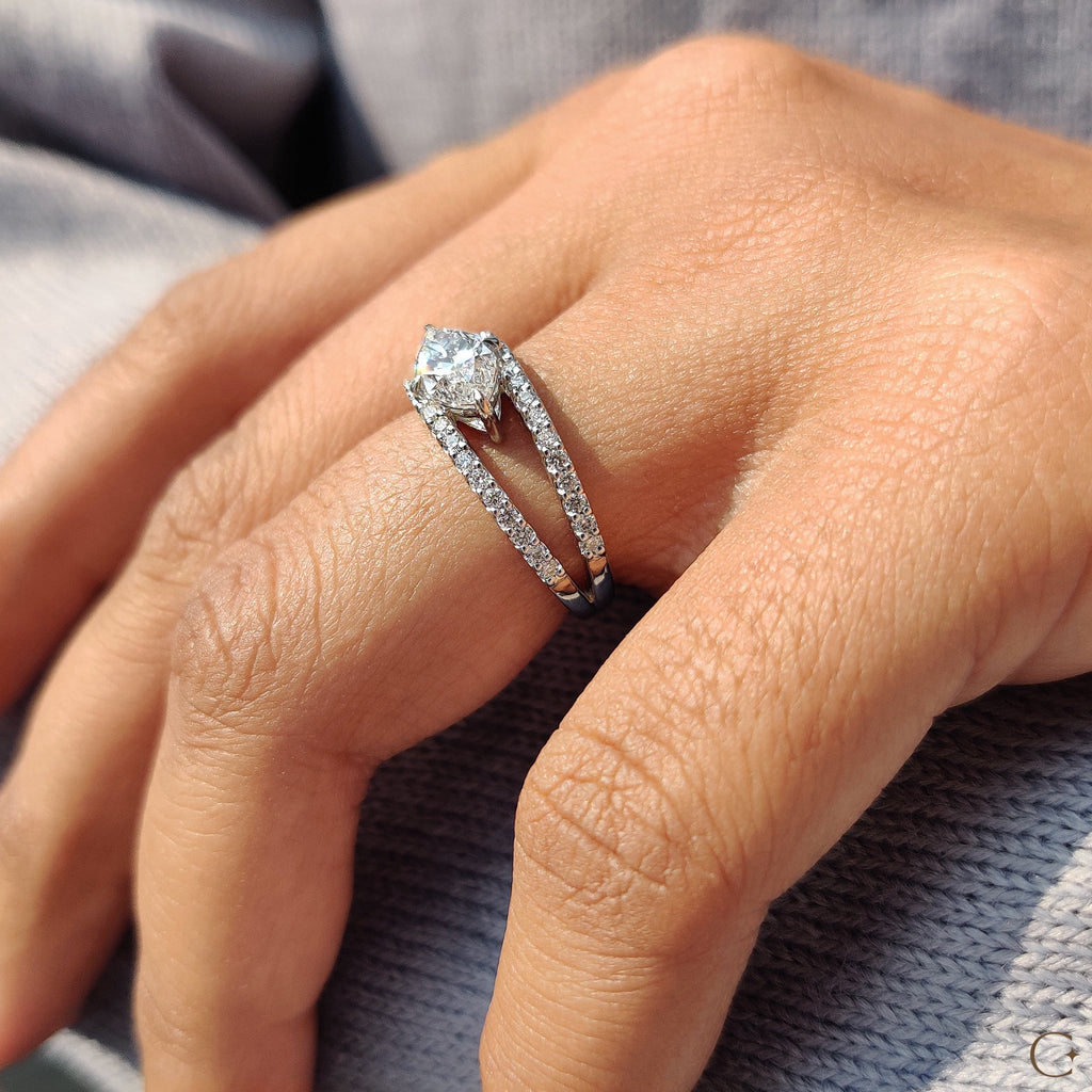 East West Marquise Engagement Ring In Split Shank Style