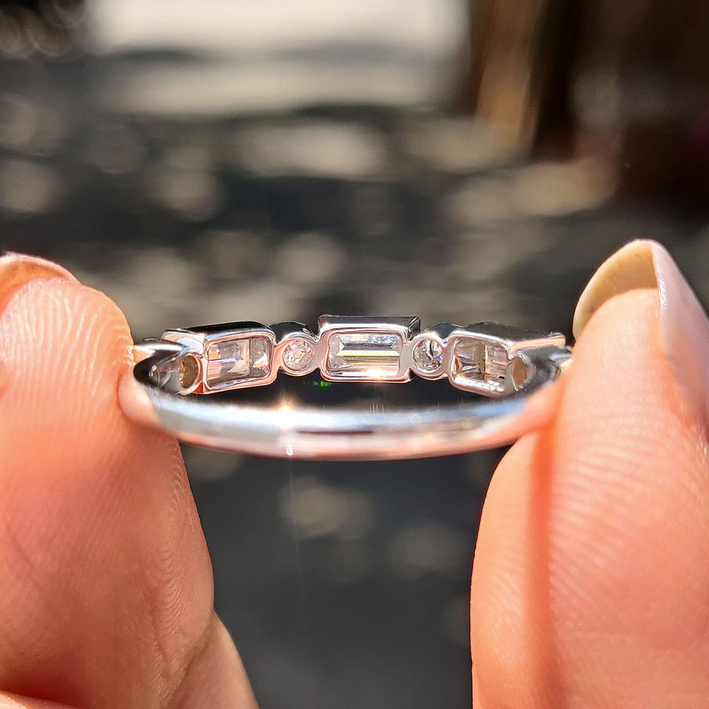Baguette And Round Cut Wedding Ring Featuring Milgrain Setting