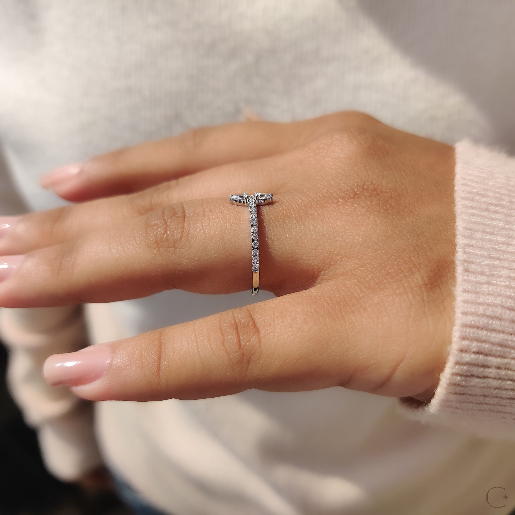 Minimalist Round Cut 2 Stone Diamond Ring