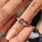 Cyan Blue Oval Rose Cut Ring with 2 Pear Side Stone
