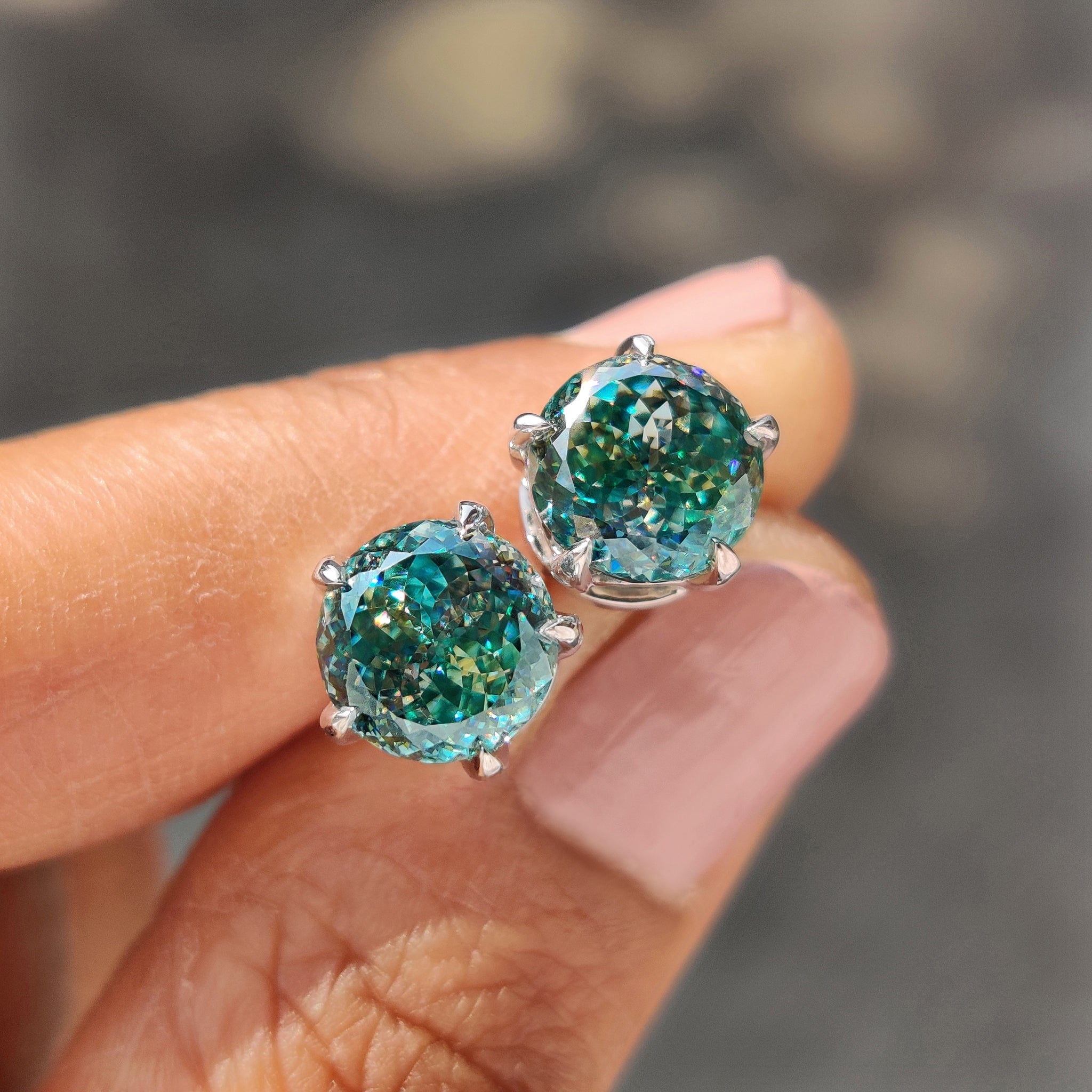 Portuguese Cut Cyan Blue Moissanite Earrings