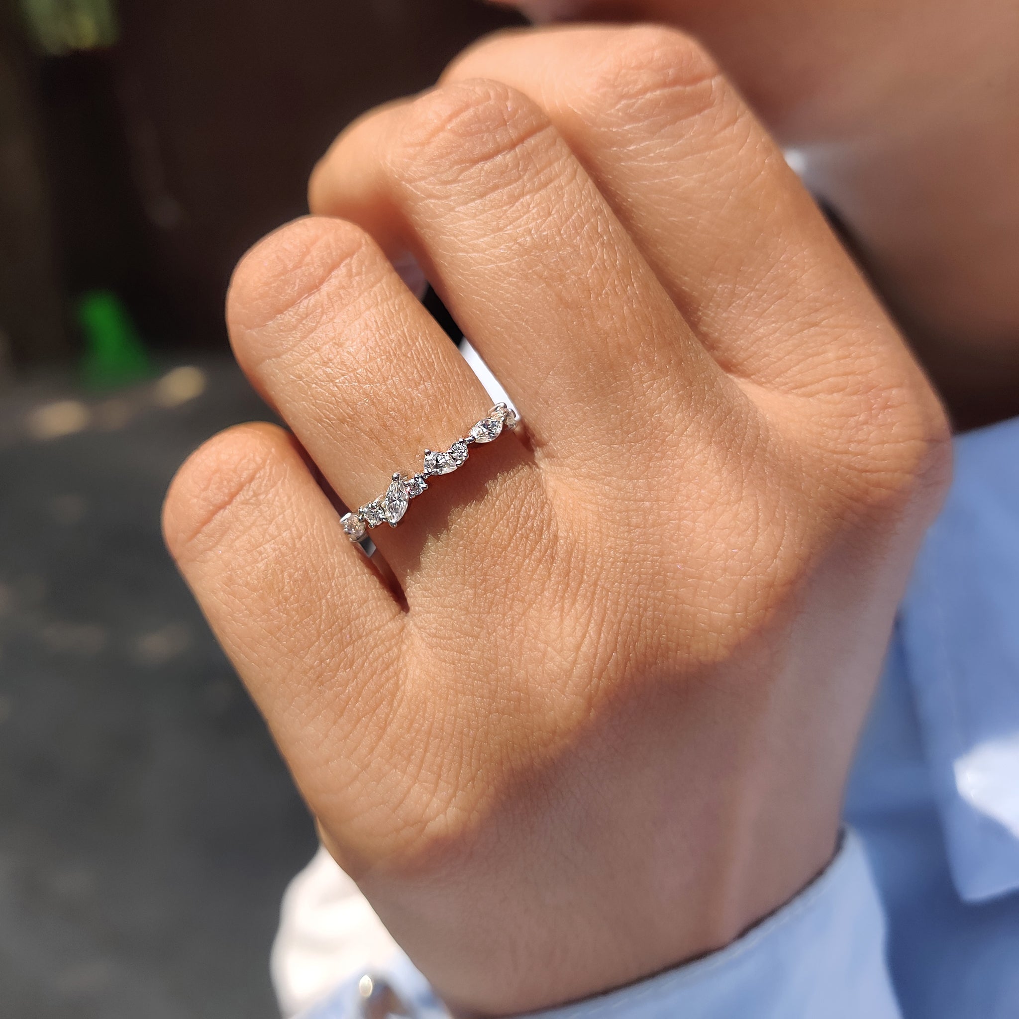 Multi Shape Moissanite Band In Half Eternity Style