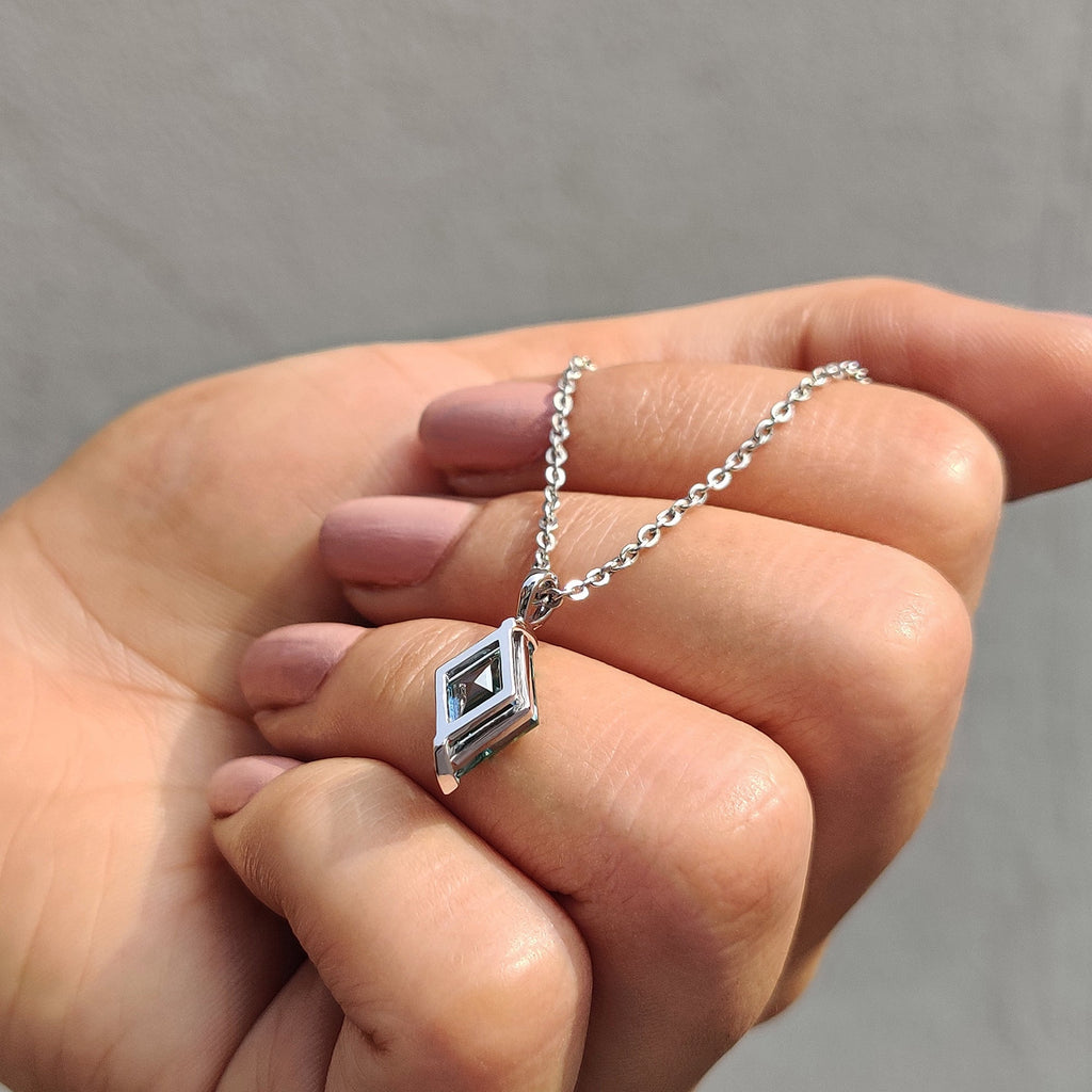 Cyan Blue Lozenge Cut Moissanite Pendant