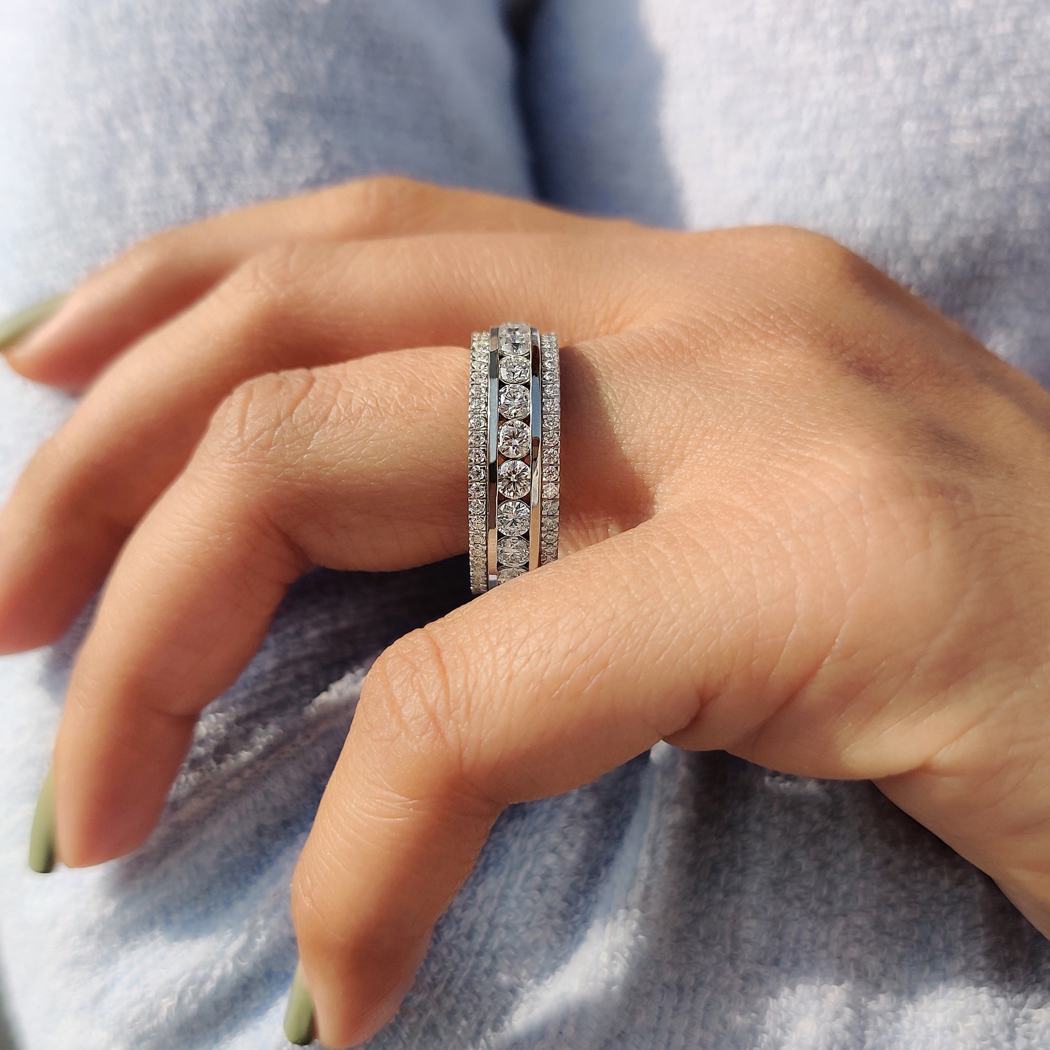 Three Row Pave Band With Clean Channel Set Style