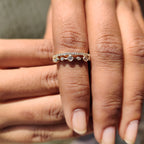 Double Row Wedding Band With Round Cut Bezel Set
