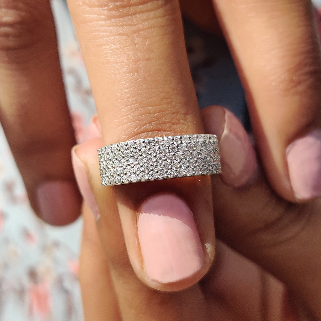 Round Cut Wedding Band With Multi Row Pave Style