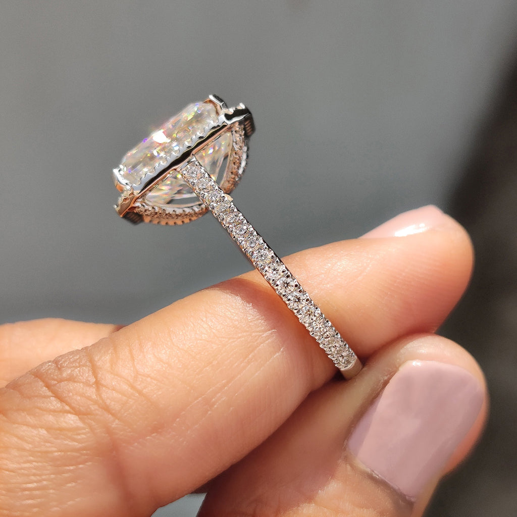 Radiant Cut Moissanite Ring in Cathedral Setting Style
