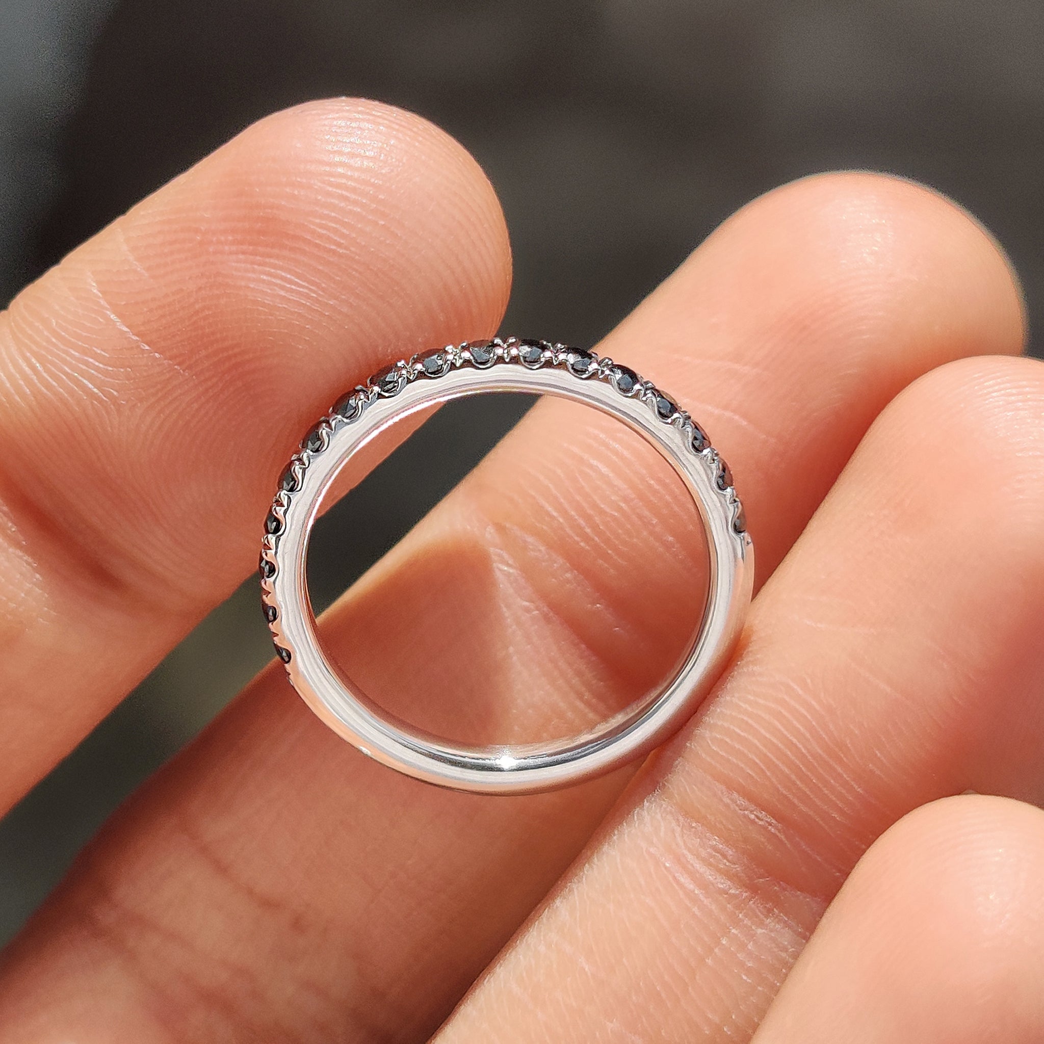 Round Cut Half Eternity Black Stone Wedding Band