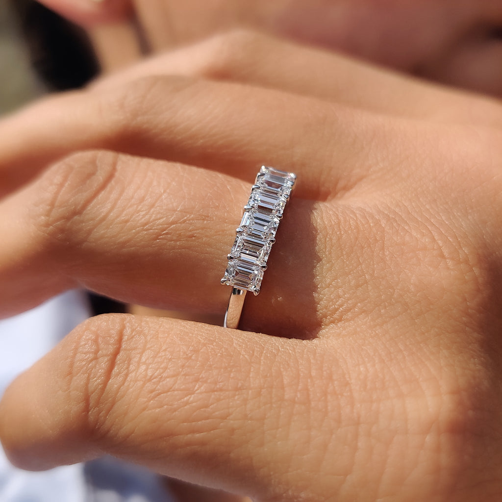 Emerald Cut Wedding Band - 7 Lab Diamonds
