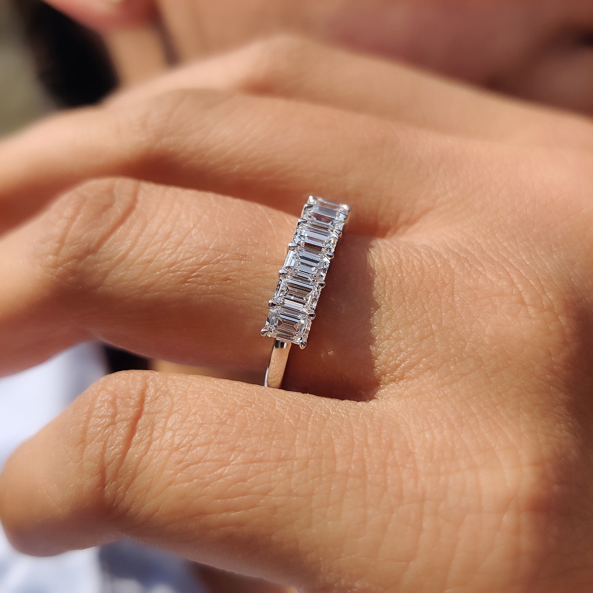 7 Stone Emerald Cut Diamond Wedding Band