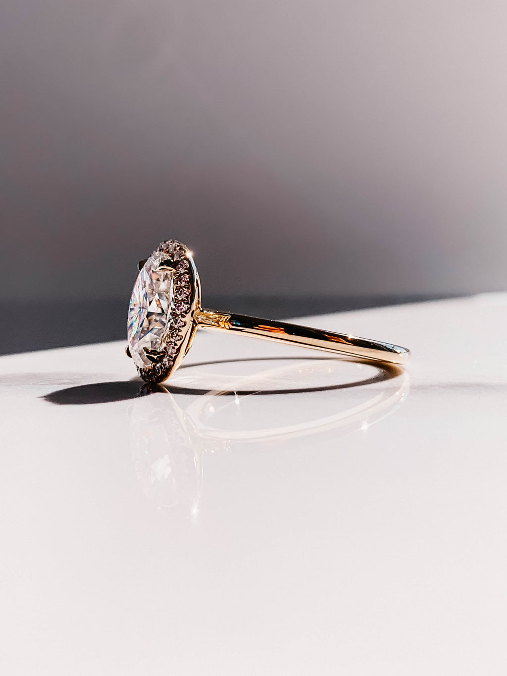 2.0 CT Oval Cut Moissanite Halo Engagement Ring