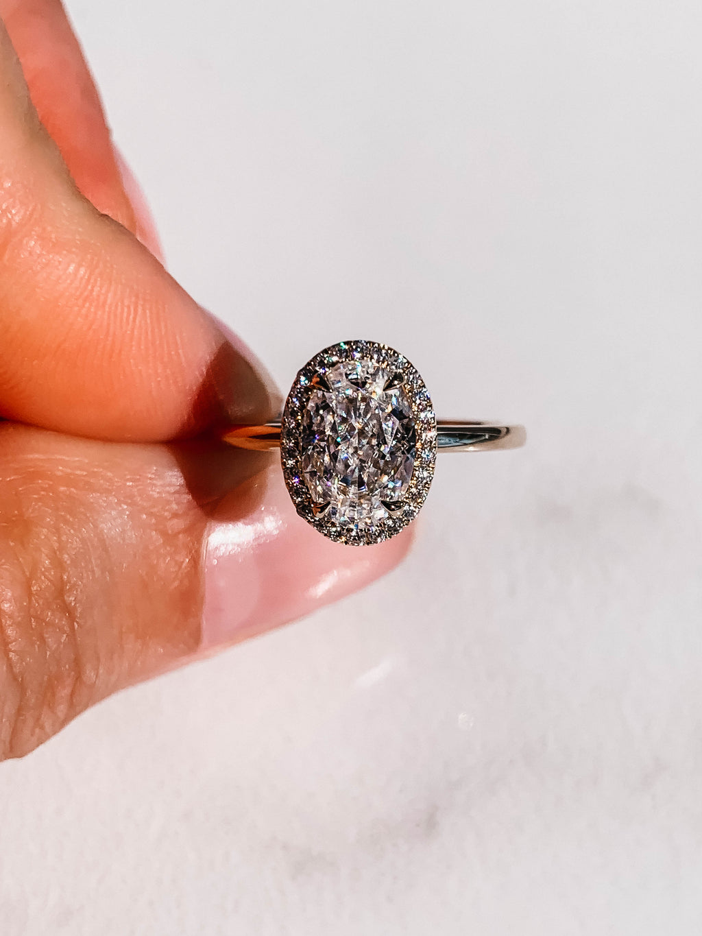 2.0 CT Oval Cut Moissanite Halo Engagement Ring