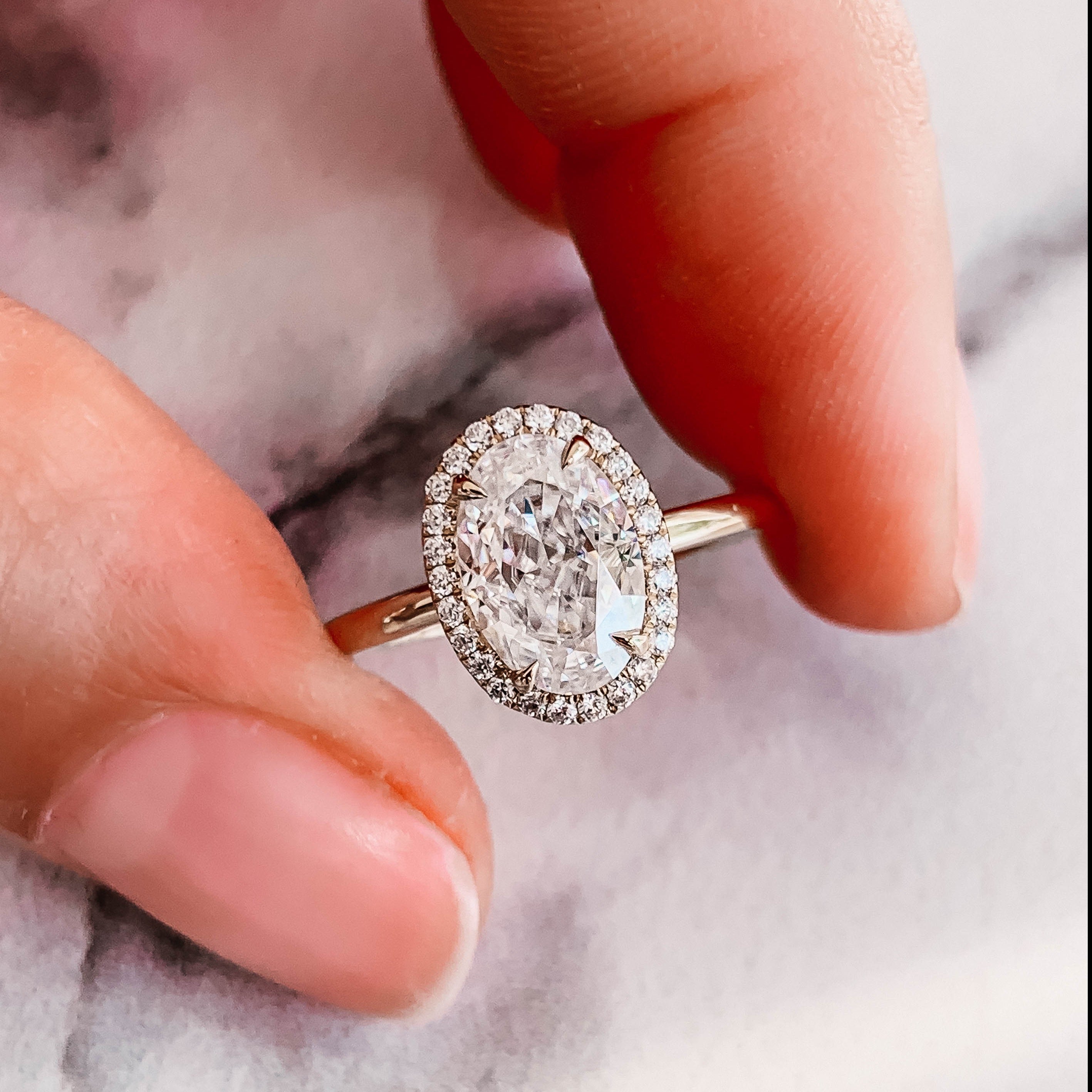 2.0 CT Oval Cut Moissanite Halo Engagement Ring