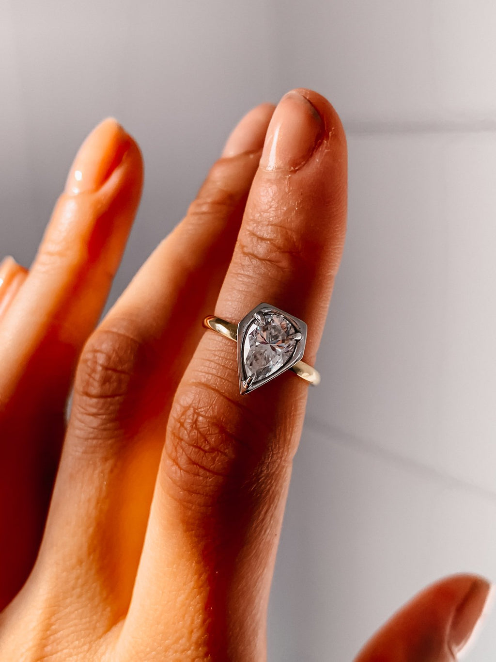 1.50 CT Pear Cut Solitaire Style Moissanite Engagement Ring