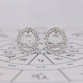 Libra Earrings with Round Diamond Halo Zodiac Style